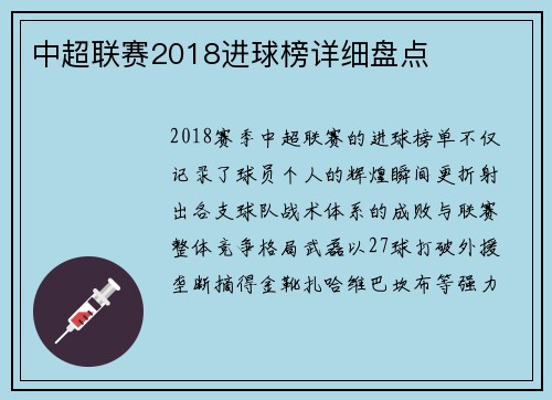 中超联赛2018进球榜详细盘点