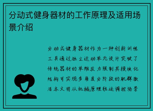 分动式健身器材的工作原理及适用场景介绍